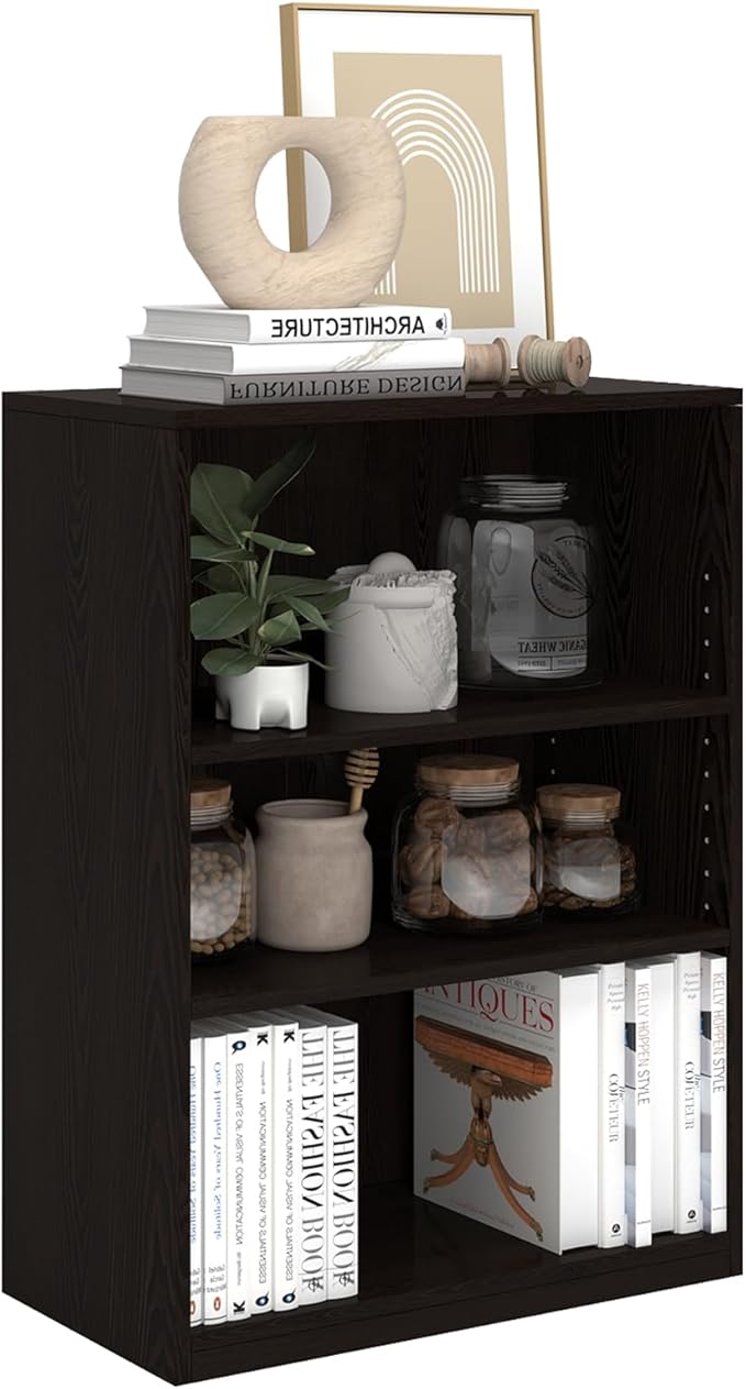 CTESNE【2026 Adjustable Shelves 3-Tier Bookcase, 71 inches, Wooden Open Display Floor Bookshelf (Chocolate Color)