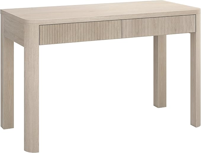 Henn&Hart 48" Fluted Modern Rectangular Wooden Home Office Desk Computer Desk Writing Table with 2 Ribbed Storage Drawers for Bedroom, Living Room, or Home Office, Beech White