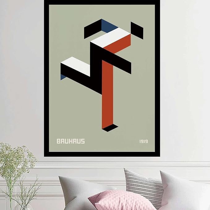 Canvas Painting Poster and Print Bauhaus Print 1919 Exhibition Poster Running Man Geometric Decor Modern Minimalist Abstract Sage Green Wall Art Bedroom and Kitchen Office Wall Decoration 8x12inch Solid wood