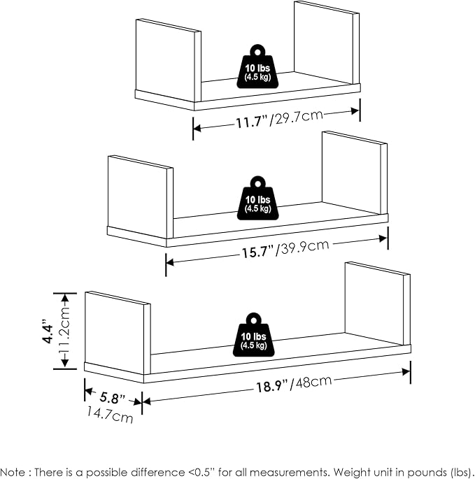 Furinno Rossi Bedroom Decor Wall Mounted Floating Display Shelves with Invisible Brackets, Set of 3, Espresso