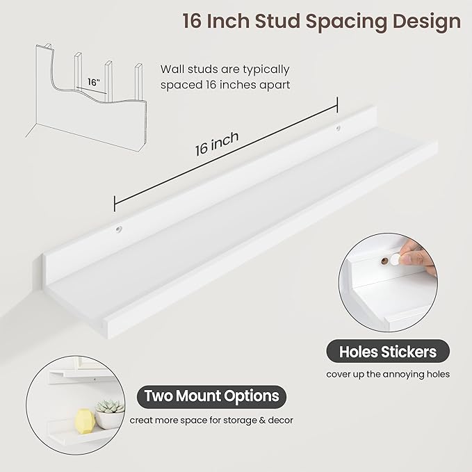 Axeman 30 Inch Floating Shelves | White Picture Ledge Shelf Set of 3 | Rustic Wood Wall Shelves with Lip | 30" White Picture Shelf for Wall with Ledge | Photo Shelves
