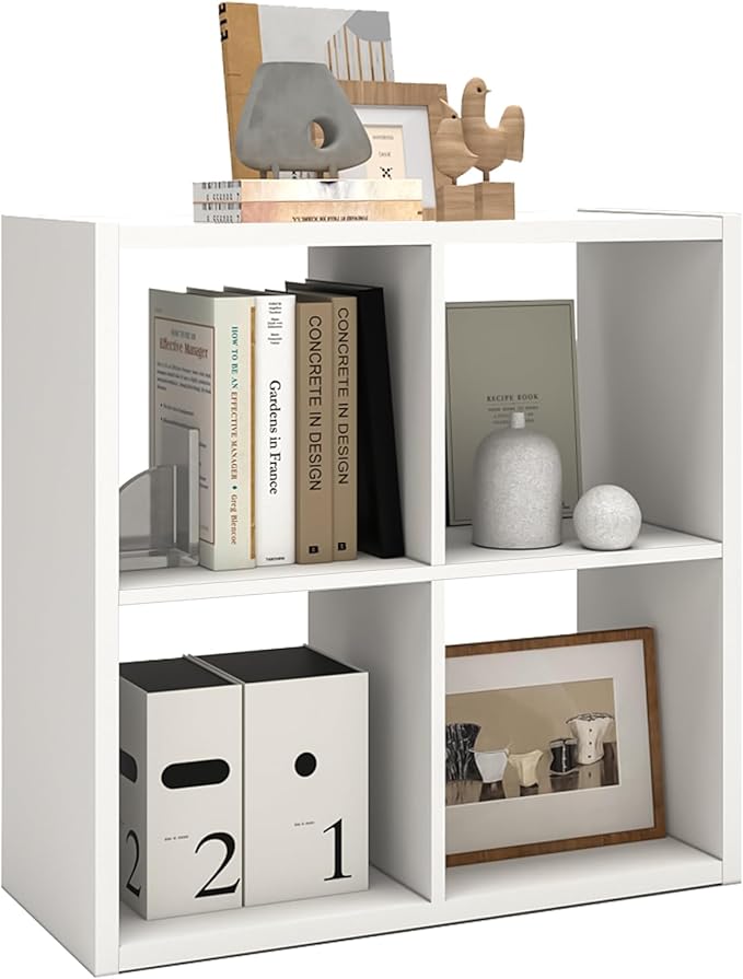 Endearing Limons【2026 Wooden Thick Border 4 Cube Shelf Storage Organizer with Anti-Tipping Kits + Reversible Open Back Bookcase (11 * 11 Unit Cell White)