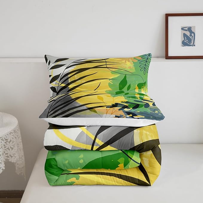 Minimalism Modern Bedding Set Twin Grey Black Yellow Comforter Set, Mid Century Abstract Duvet Insert Geometric Quilt Comforter, Aesthetic Bedding Comforters & Sets Breathable Artists Gifts