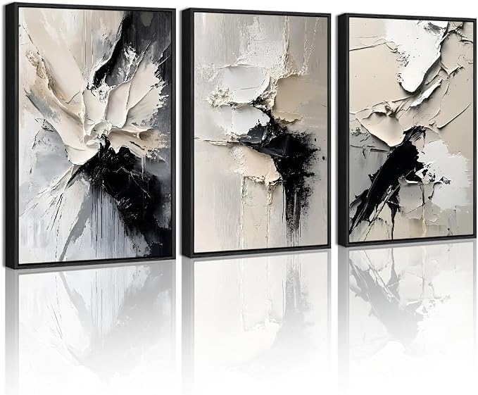 KUVIOKE Navy Blue Abstract Framed Wall Art Minimalist Graffiti Pastel Wall Decor Modern Neutral Color Block Illustration Painting Brush Stroke Art Home Decor 12x16in (Black Framed)