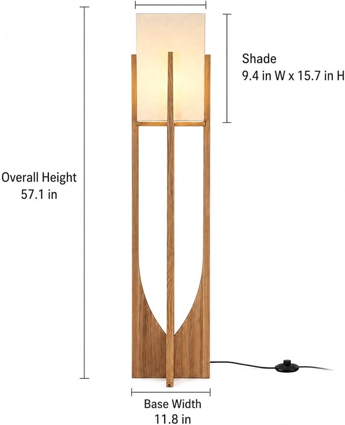 Solid Wood Floor Lamp, 57.1" Mid Century Modern Standing Lamp with Arch Base & Brass Hardware, Linen Shade for Living Room Bedroom Reading Corner, Walnut (LED Bulb Included)