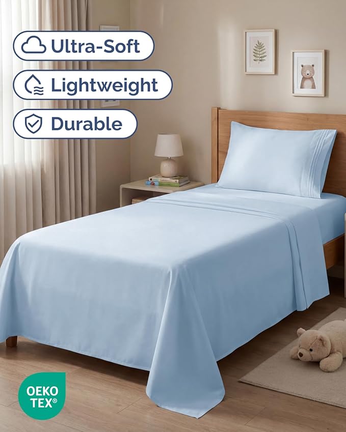 Twin Size 3 Piece Sheet Set - Comfy Breathable & Cooling Sheets - Hotel Luxury Bed Sheets for Women & Men - Deep Pockets, Easy-Fit, Extra Soft & Wrinkle Free Sheets - Sky Blue Oeko-Tex Bed Sheet Set