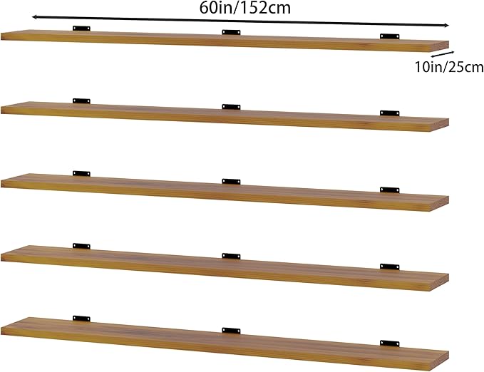 5 Tier Book Shelf,60 inch Long Floating Shelf for Wall,Wall Mounted Bookshelf for Living Room,Solid Wood Rustic Bookcase