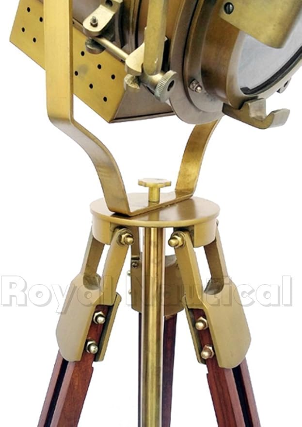 Nautical Antique Finish Brass Spotlight Searchlight Wooden Tripod Floor Lighting Stand Vintage Home Decor By Nauticalmart
