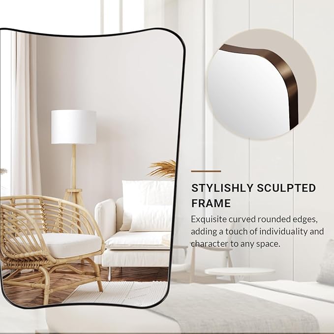 ANDY STAR Brushed Bronze Asymmetrical Mirror, 24"x32" Bathroom Mirror with Premium Stainless Steel Thin Frame, Antique Butterfly-Inspired Designer Mirror, Ideal for Bathroom, Powder Room, Entryway