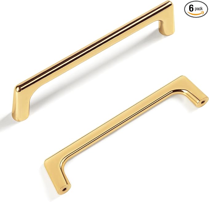 Goo-Ki Shinging Gold Cabinet Pulls with 5''(128mm) Hole Centers, Modern Style Zinc Alloy Cabinet Handles for Dresser,Wardrobe,Cupboard- 6 Pack
