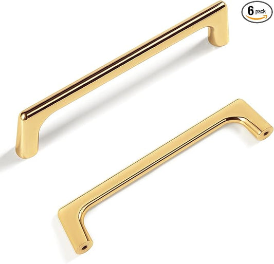 Goo-Ki Shinging Gold Cabinet Pulls with 5''(128mm) Hole Centers, Modern Style Zinc Alloy Cabinet Handles for Dresser,Wardrobe,Cupboard- 6 Pack