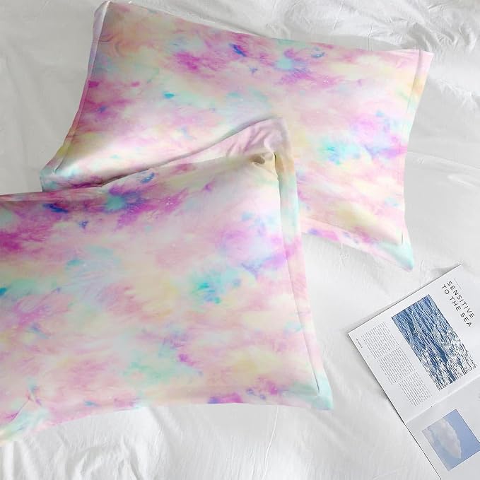 Tie Dye Twin Comforter Set, Unicorn Galaxy Colorful Bedding Set 2 Piece, All Season Soft Toddlers Children Adults Bedroom Bed Decoration Comforter and 1 Pillow Shams
