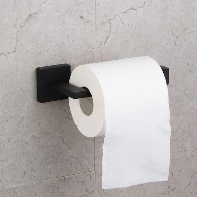 GERZWY Bathroom Hardware Accessories Sets SUS304 Stainless Steel Bath Shower Set 3-Pieces(Robe Hook Toilet Paper Holder Towel Bar) Contemporary Style, Matte Black IG18567-3BK