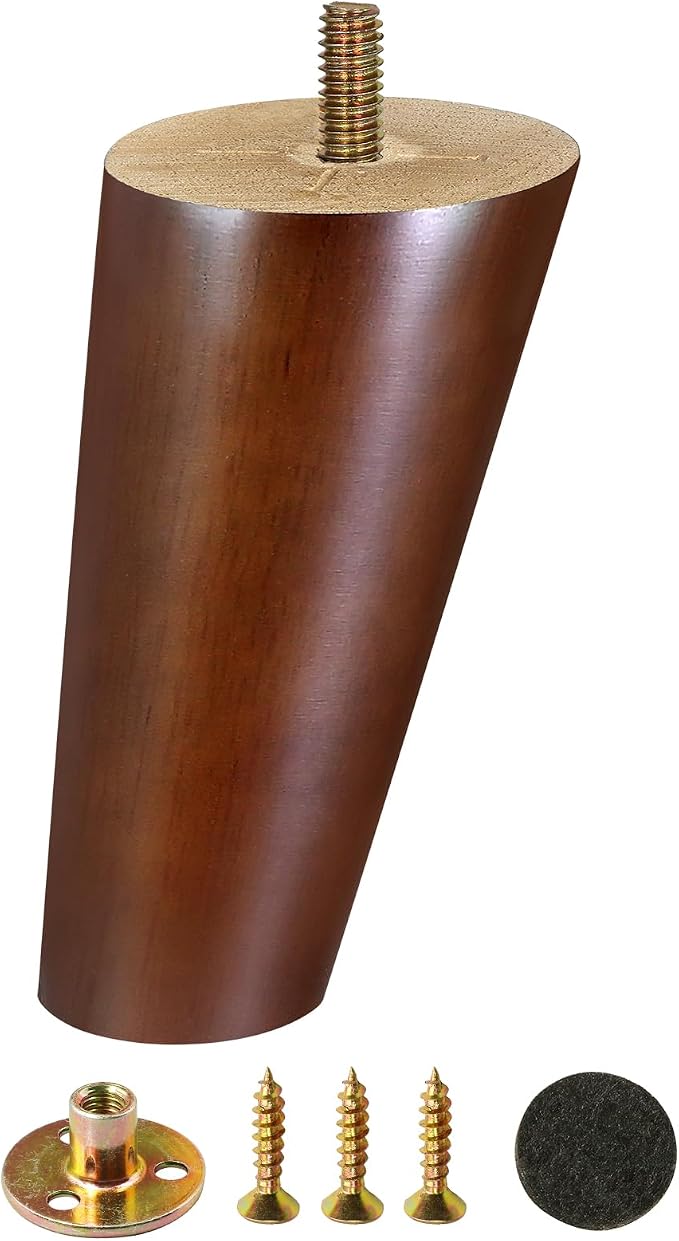 FoDau770 Brown Rubber Wood Furniture Legs 7 Inches, 5/16" UNC Slant Tapered Wood Feet Mid Century Sofa Legs, Wooden Furniture Feet Replacement Parts for Cabinet Couch Dresser Chair Ottoman Table