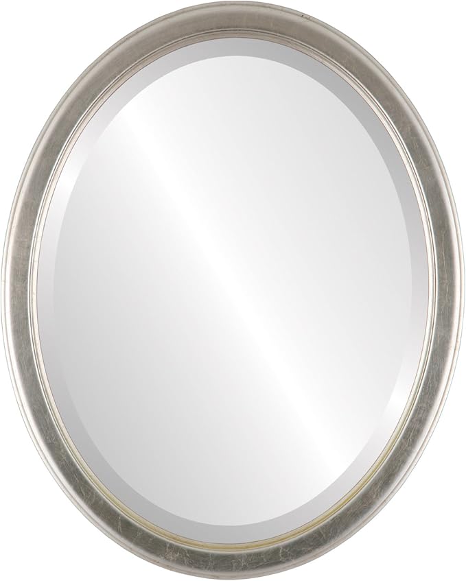 OVALCREST Oval Beveled Wall Mirror for Home Decor - Toronto Style - Silver Leaf with Brown Antique - 22" x 18"