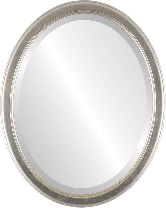 OVALCREST Oval Beveled Wall Mirror for Home Decor - Toronto Style - Silver Leaf with Brown Antique - 22" x 18"