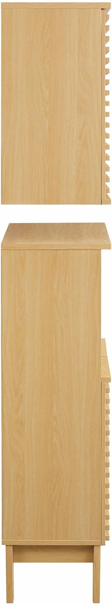 Modway Render Bathroom Cabinet Set in Oak - Freestanding Linen Cabinet and Wall Mounted Storage with Slatted Doors, Adjustable Shelves