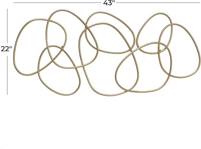 CosmoLiving by Cosmopolitan Metal Abstract Home Wall Decor Interlocking Rings Wall Sculpture, Wall Art 43" x 1" x 22", Gold