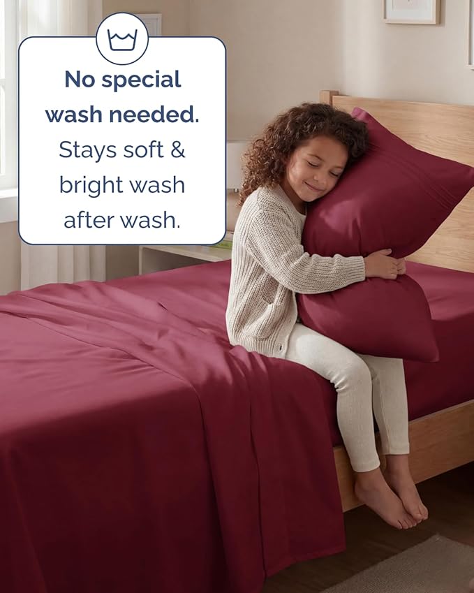 Twin Size 3 Piece Sheet Set - Comfy Breathable & Cooling Sheets - Hotel Luxury Bed Sheets for Women & Men - Deep Pockets, Easy-Fit, Extra Soft & Wrinkle Free Sheets - Burgundy Oeko-Tex Bed Sheet Set