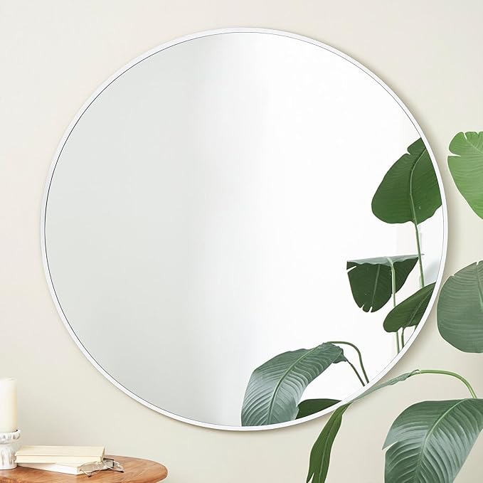 Round Wall Mirror 24 Inch, White Framed Circle Mirrors for Bathroom, Bedroom,Living Room or Entryway(White)