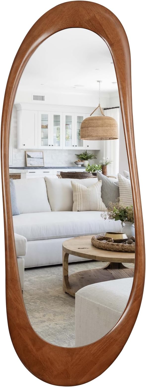 WallBeyond Asymmetrical Full Length Wooden Mirror, 22.5" x 63" Irregular Solid Wood Wall Mirror, Boho Decor for Bedroom Living Room Entryway, Mid-Century Modern, Natural