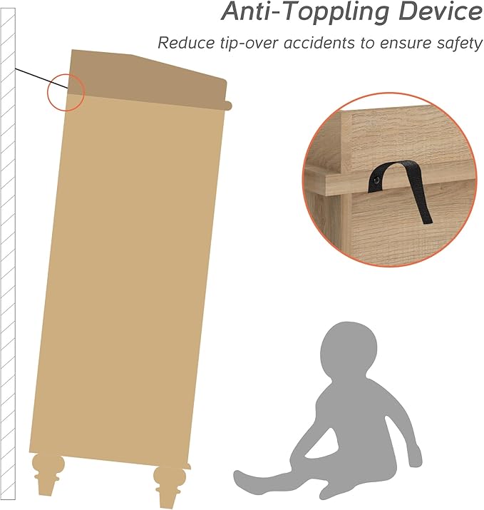 WAMPAT Farmhouse Dresser for Bedroom with 6 Drawers, Kids Dressers with Wide Chest of Drawers, Light Wood Dresser TV Stand for Living Room, Baby Closet Storage Organizer for Nursery, Hallway, Oak