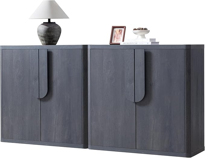 69'' Sideboard Buffet Cabinet W/Storage, Modern Accent Cabinets W/Curved Handles & Adjustable Shelves, 4 Doors Coffee Bar Buffet Table Credenza for Living Room Kitchen Hallway, Dark Grey