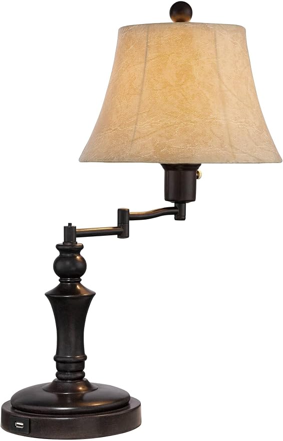 Regency Hill Corey 21 3/4" High Small Farmhouse Rustic Traditional Desk Lamps Set of 2 USB Port with Socket Swing Arm Brown Bronze Finish Metal Shade Home Office Living Room Charging Bedroom Bedside
