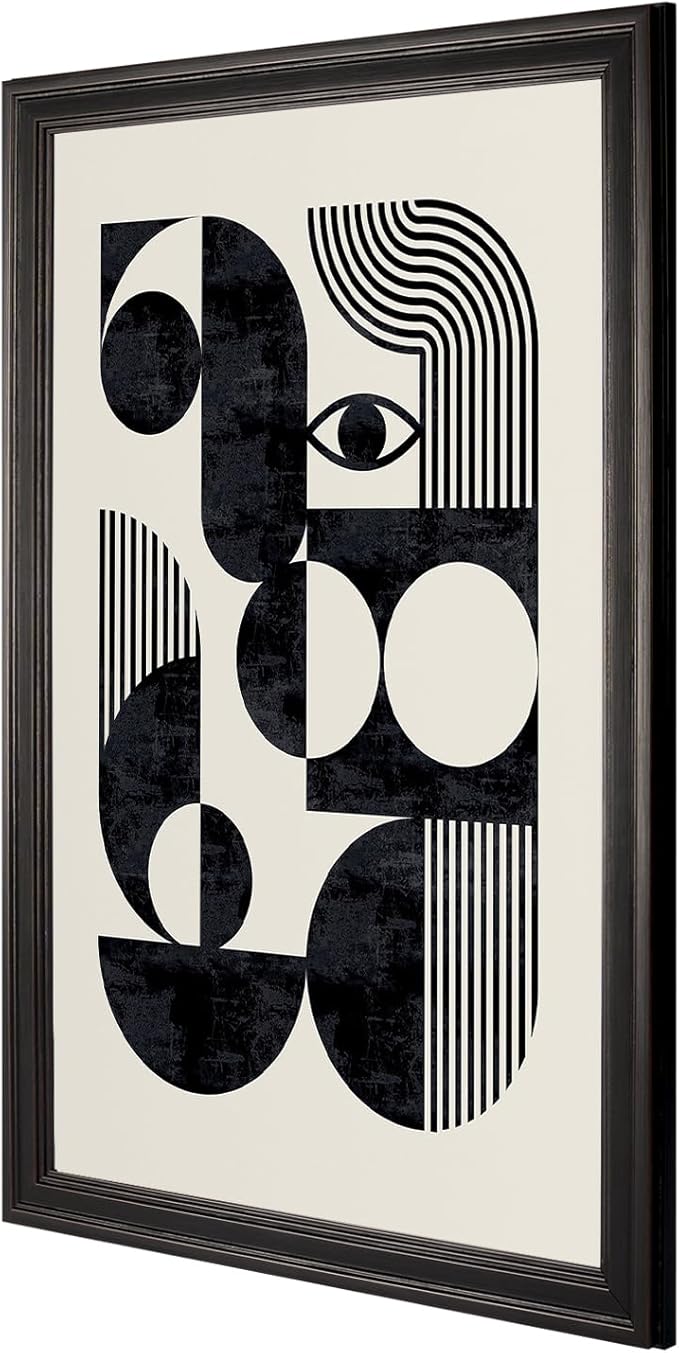 LZMXWX Vintage Geometric Face Motivational Poster Black And White Bauhaus Scandinavian Canvas Wall Art Minimalist Abstract Prints For Home Bedroom Dorm Wall Decor 16x24in Black Framed Raised