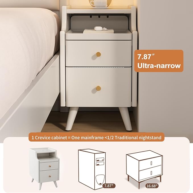 AQIMUELE Wood Nightstand, White Nightstand with 2 Drawers, Bedside Table for Bedroom