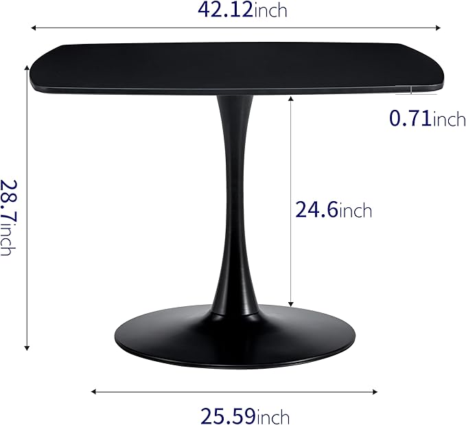 Square Dining Table for 2 4 6, Special Kitchen Table with Tulip Shape & Metal Pedestal Base, Mid Century Modern Bistro Tulip Table for Kitchen, Small Space, Cafe (Black, 41.12 inches)