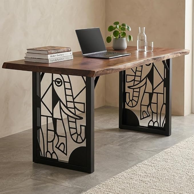 Elephant-Inspired Heavy Duty Metal Table Legs 28 inch, Industrial Modern Desk Base with Laser Engraving Design, Set of 2 for Dining Table/Office Furniture (F)