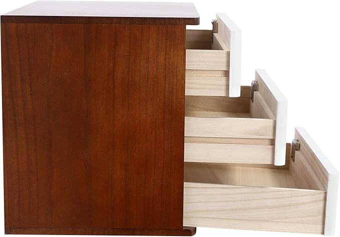 Wooden Desk Organizer with Drawers & Lock Desktop Storage Cabinet Tabletop Organizing Unit for Home Office Supplies File Stationery Jewelry (Dark Brown, 3 Tiers)
