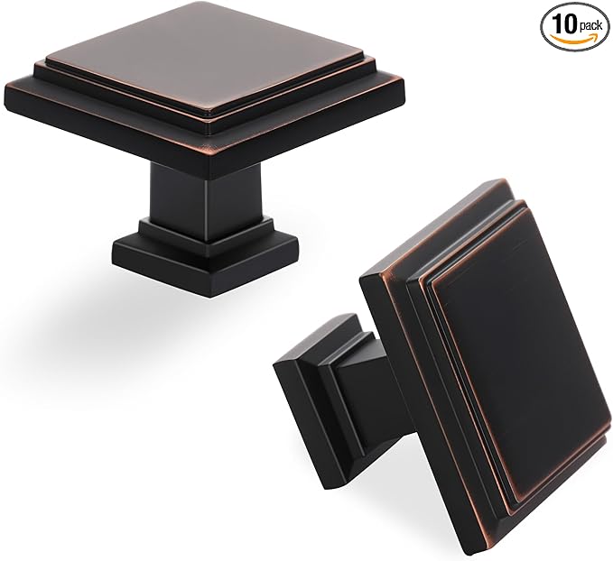 Lardmon 10 Pack Oil Rubbed Bronze Cabinet Knobs Drawer Knobs Modern Cabinet Pulls Kitchen Cabinet Handles Kitchen Cabinet Hardware Timeless Drawer Pulls for Dresser Cupboard Wardrobe, ORB(1x10)