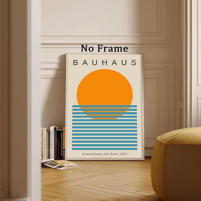 Minimalist Bauhaus Canvas Wall Art Sunrise Sunset Pictures Boho Sun Artwork Mid Century Modern Painting Geometric Gallery Wall Art Bauhaus Exhibition Poster Abstract Geometric Prints 16x24in Unframed