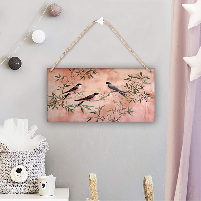 Vintage Bird & branches Wood Sign 12x6 Inch - Versatile decor for Any Retro - Nature Room, Wall Collection, Bird Lover’s Home, Great for All - Around Avian & Fans