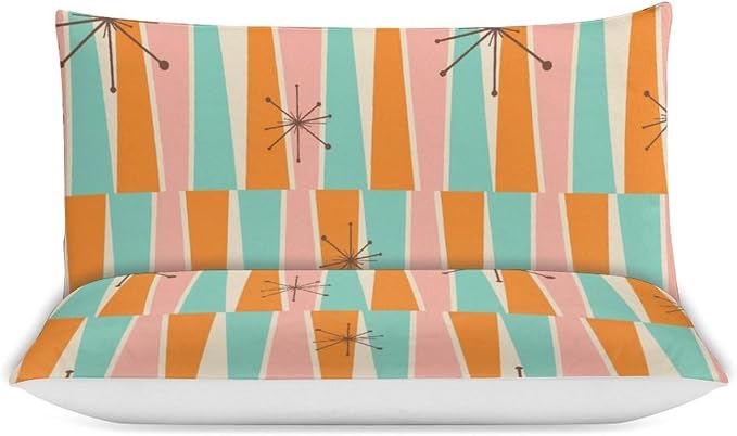 Modern Mid Century Duvet Cover Queen Retro Atomic Bedding Set, Rainbow Grid Comforter Cover Vintage Fifties 1950s Bed Set，Abstract Art Bedding 3 Piece (1 Duvet Cover 86"x70" + 2 Pillow Sham 20"x30")