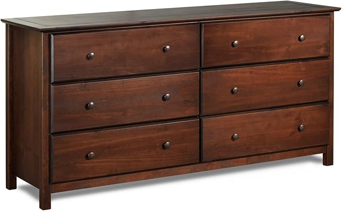 Grain Wood Furniture Shaker 6-Drawer Dresser, Solid Wood with a Cherry Finish