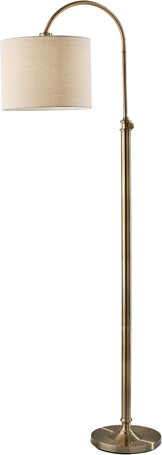 Adesso Antique Brass Floor Lamp with Oatmeal Linen Shade – Adjustable Height Accent Light for Bedroom, Living Room, or Home Office, up to 68” Tall