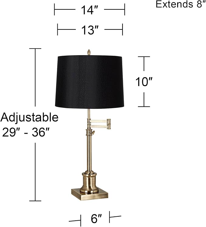 360 Lighting Westbury Traditional Swing Arm Desk Table Lamp Adjustable 36" Tall Antique Brass Black Hardback Drum Shade for Living Room Bedroom House Bedside Nightstand Home Office Reading