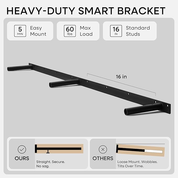 Homeforia Walnut 60 inch Floating Shelf, High End Solid Real Wood 60inch Long Floating Shelf for Wall, Dark Brown Wooden 60in Large Floating Shelves, Heavy Duty Bracket, 60 X 6.5 X 1.75 inch, Set of 3
