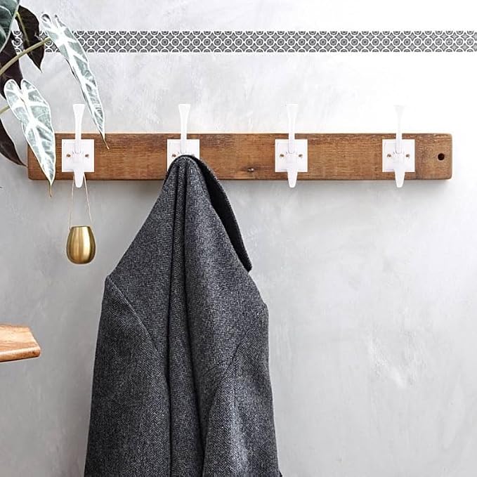 2 Pack Decorative Heavy Duty Towel Hooks for Hanging Robe Double White Coat Hooks Wall Mounted with Screws for Key, Towel, Bags, Cup, Hat