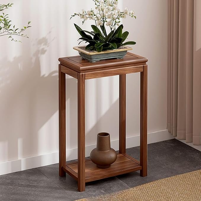 Mid-Century Solid Wood Plant Stand, 2-Tier Tall Narrow Plant Holder Display Table, Corner Small Side Table by Sofa Couch (19.7" L x 11.8" W x 31.5" H)