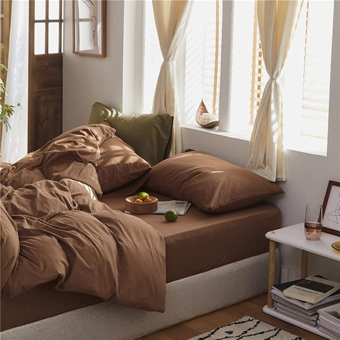 Omelas Brown Duvet Cover King Size Chocolate Mocha Coffee Solid Color Plain Bedding Set Simple Modern Soft Microfiber Rustic Comforter Covers with Zipper Closure Corner Ties Gifts for Women Men