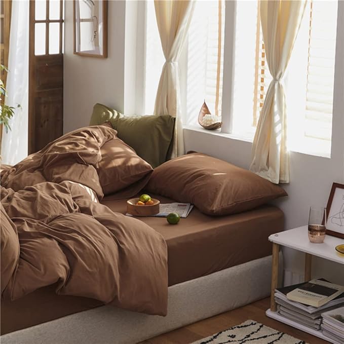 Omelas Brown Duvet Cover King Size Chocolate Mocha Coffee Solid Color Plain Bedding Set Simple Modern Soft Microfiber Rustic Comforter Covers with Zipper Closure Corner Ties Gifts for Women Men