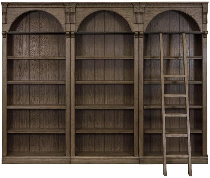Martin Furniture Traditional 8' Tall Wood Bookcase Wall with Ladder Office Bookcase Brown