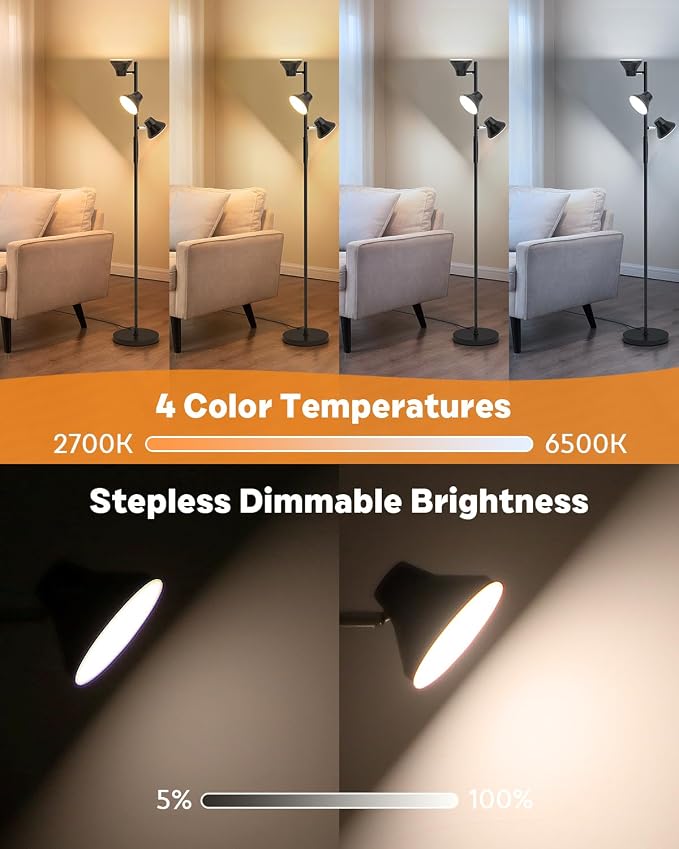 SIBRILLE RGBCW Floor Lamp, 36W Bright Color Changing Lamp, Modern Stepless Dimmable LED RGB Floor Lamp with Remote & Touch Control, Standing Lamp for Living Room, Game Room, Bedroom
