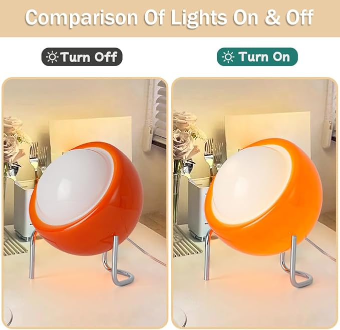Orange Table Lamp, Mid Century Modern Bauhaus Table Lamp with 3 Color Adjustable Light 5.9 Ft Transparent Cord Plug Cord Andf Switch MCM Abstract Lamp for Nightstand Bedroom Living Room Desk