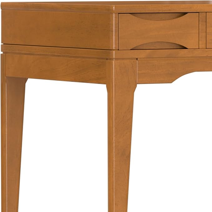 Timeless Style Home Office Desk Computer PC Laptop Desk with Storage Drawers for Bedroom, Mid-century Study Writing Table Workstation with Two Side Drawers and Keyboard Tray for Reading, Gold Color