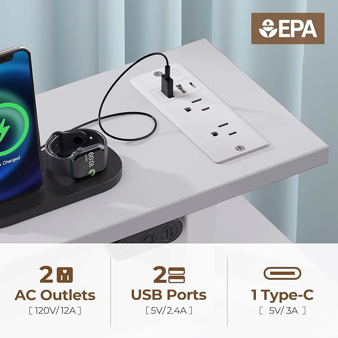 Seventable Computer Desk 55.1" with LED Lights & Power Outlets, Home Office Desk with 4 Drawers, Writing Desk with Keyboard Tray, Study Table with Monitor Stand, Work for Home Office, White